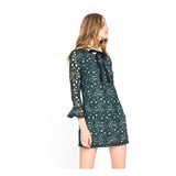 Hunter Green Lace Collared Shift Dress with Black & White Gingham Contrast Lining & REMOVABLE Tie