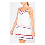 White Or Royal Blue Drop Waist Dress with Ric Rac Trim & Scoop Back