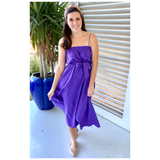 Lavender Woven A-Line Midi Dress with Belt Sash