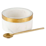 14” Marble Pedestal or Cheese / Display Stand + Marble & 3.5” Brass Bowl with Brass Spoon