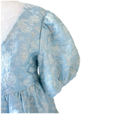 Robins Egg Blue Shiny Jacquard Puff Sleeve Mena Dress