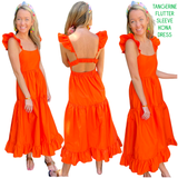 Tangerine Flutter Sleeve Kona Dress with Ruched Back