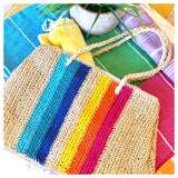 Rainbow Stripe Rattan Straw Knit Oversized Tote Bag