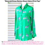 Emerald Green Button Down Zebra Print Top