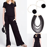 Super Soft Black OR Heather Grey t-Shirt Jumpsuit with Keyhole Back and Elastic Tie Waist