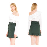 Hunter Green Ruffle Hem High Waisted A-line Skirt