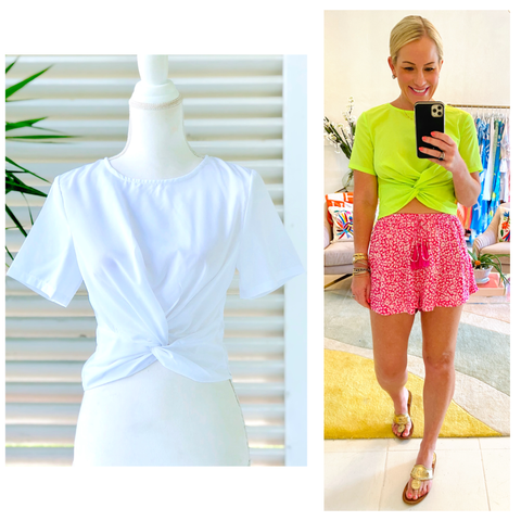 Electric Lime OR White Twist Front Tee with Keyhole Back