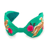 HANDMADE Kelly Green Embroidered Leopard Headband