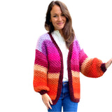 Hand Knitted Crochet Warm Rainbow Balloon Sleeve Haley Cardigan