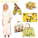 Cherries or Yellow Lemon Flower Handmade Beaded Canvas Bag