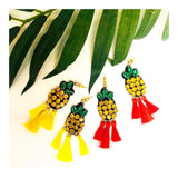 Jeweled Pineapple Tassel Earrings in Red OR Yellow Tassel