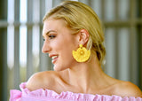 Gold Jeweled Double Fan Raffia Post Mount Earrings (also available in black)