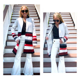 Ivory Coat with Textured Black Red & Garnet Stripes