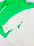 Kelly Green or Ivory French Terry Ruffle Hem Top with Smocked Sleeves