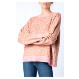 Baby Pink & Camel Cozy Mohair Sweater with Banded Pink Ribbed Hem Contrast