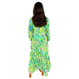 Green Vibrant Floral Tiered Hem Lilly Dress