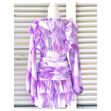 Purple & Lavender Ruffle Trim Designer Inspired Chiffon Dress with Shirred Drop Waist