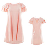 Light Peach Flutter Sleeve TShirt Dress with Keyhole Back
