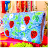Hand Beaded Blue Strawberry Bag with Optional Chain