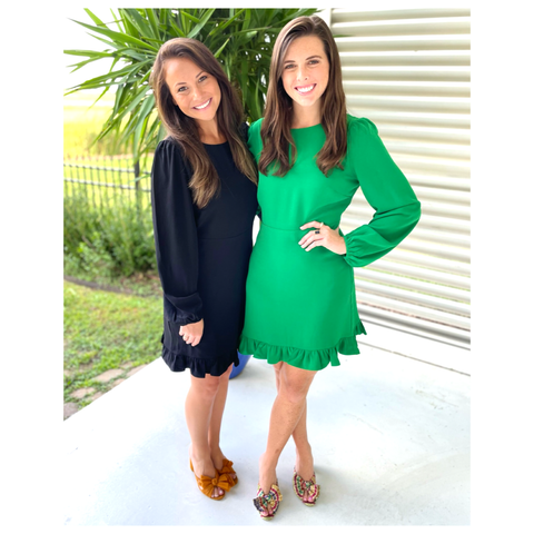 Black or Holiday Green Ruffle Hem Nelli Dress
