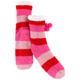 Pink & Red Pom Pom Slipper Socks with Grips