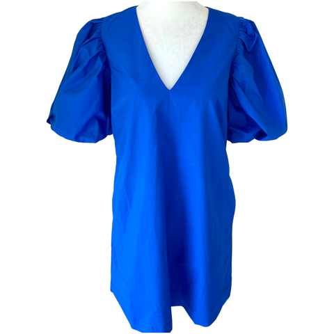 Blue or Black Cotton Puff Sleeve Cabo Dress with Optional Belt Sash