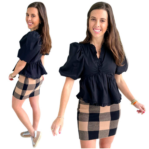 Caramel & Black Check Loyola Knit Skirt