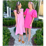 Shocking Pink Poplin Monaco Dress with POCKETS & Optional Belt