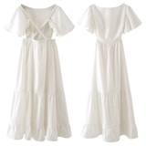 White Poplin Crisscross Back Dress