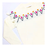 Ivory Tassel Sweater with Pink, Marigold & Black Embroidery
