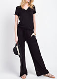 Super Soft Black OR Heather Grey t-Shirt Jumpsuit with Keyhole Back and Elastic Tie Waist