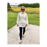 Winter White Cowl Neck Sweater Dress or Tunic with Pleated Balloon Sleeves