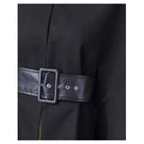 Black Mandarin Collar Cape Jacket with Hook Closure & Optional Leather Belt