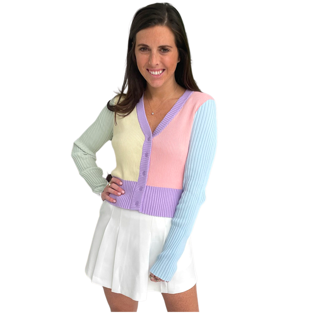Lavender Blue Yellow Pink Fine Knit Lilly Cardigan James Ascher