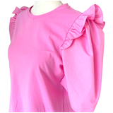Bubblegum Pink Poplin + Cotton Knit Contrast Ruffled Mimi Top