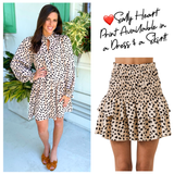 Heart Print Smocked Waist Tiered Sally Skirt