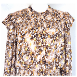 Ivory Brown Black Cheetah Print with METALLIC GOLD Dots Smocked Ruffle Dress
