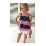 Red Stripe & Navy Dots Tiered Cami