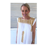 Paper White & METALLIC Gold Embroidered Textile Dress