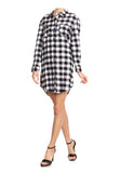Black & White Buffalo Check Button Down High Low Shirtdress with POCKETS!