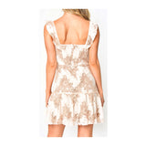 Blush & Ivory Lace Seamed Waist Dress with Ruffle Hem & Neckline