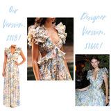 Designer Inspired Floral Cutout Maxi Dress with Structured Ruffle Sleeves & Open Back