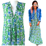 Emerald Isle Block Print Ruffle Neck Maxi Dress