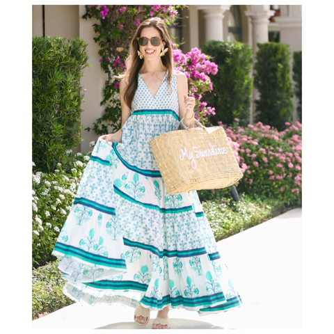 Ro’s Garden Turquoise & White Floral Chennai Nuni Dress