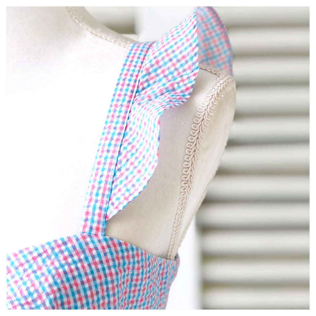 Pink & Blue Seeesucker Gingham Flutter Sleeve Dress with Bustier