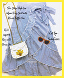 Blue Stripe High Low Maxi Wrap Skirt with Round Ruffle Hem Detail