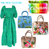 Green & Blue Micro Floral Puff Sleeve Simmons Dress