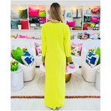 Bright Yellow Cotton Gauze Balcon Dress with Linen Trim