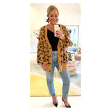 Taupe & Black Fuzzy Knit Button Down Balloon Sleeve Cardigan