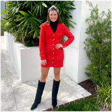 Red Textured Knit Pomary Dress OR Jacket with Front Pockets
